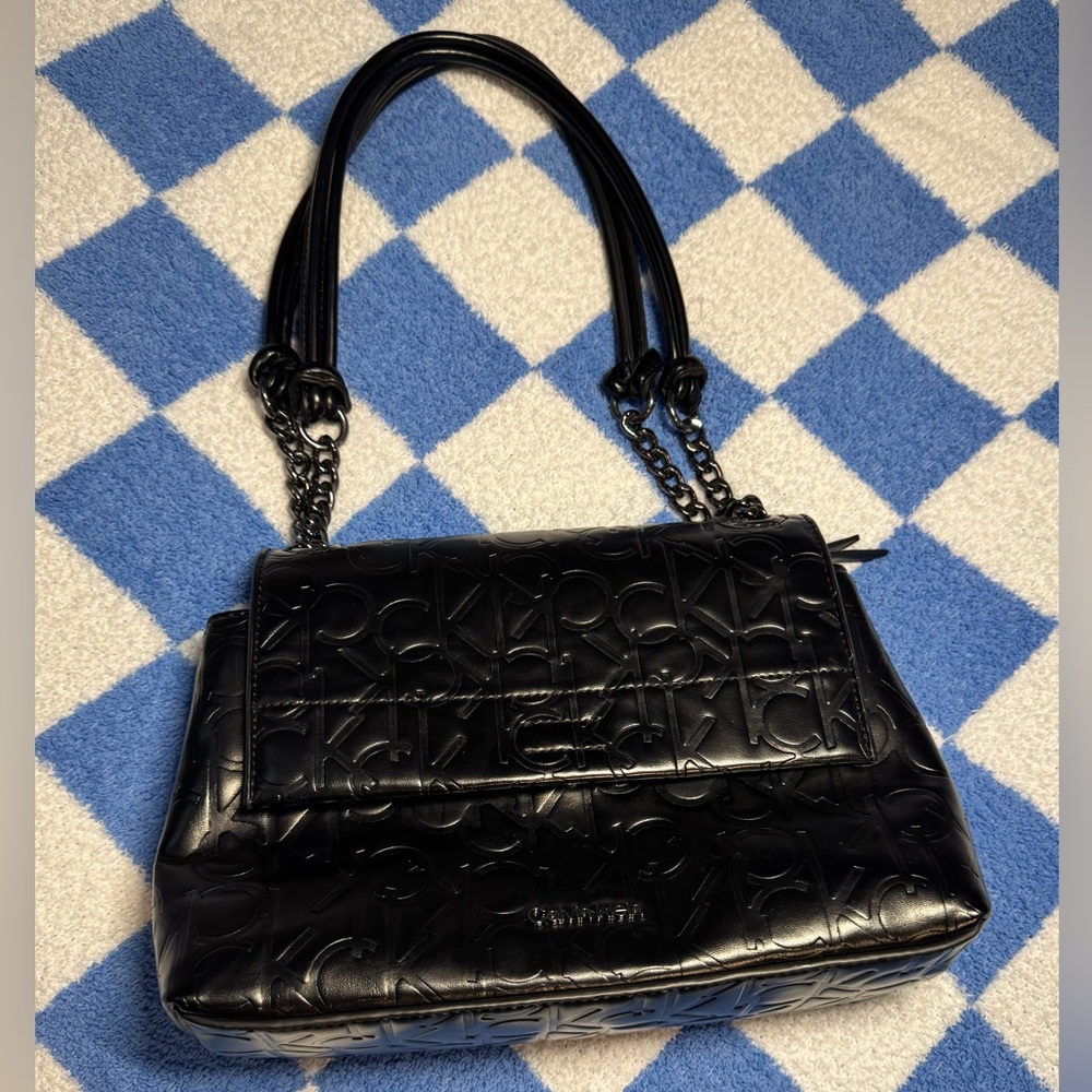 Calvin Klein Black Embossed Shoulder Bag